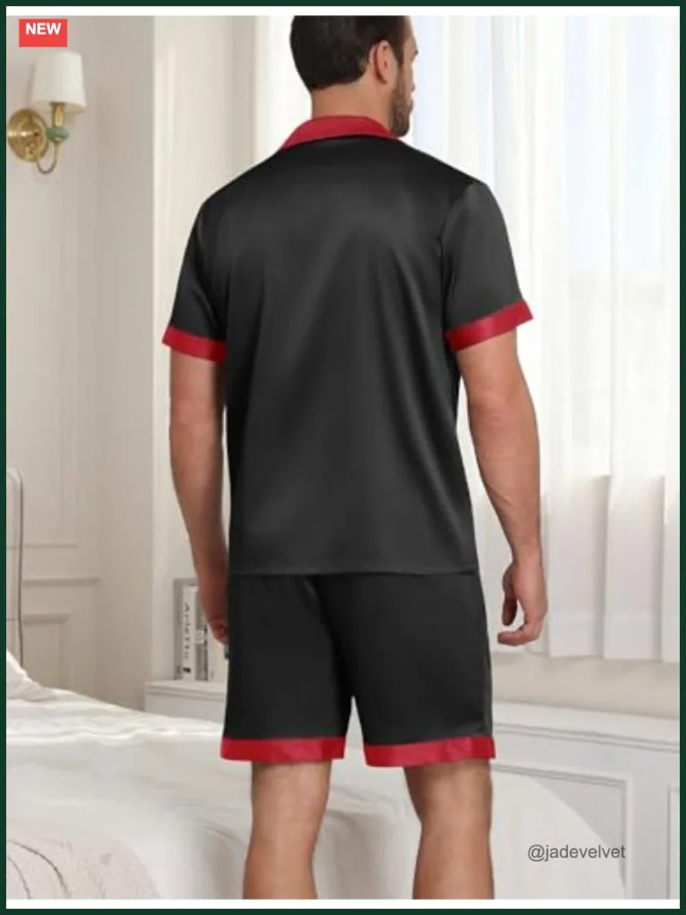 Satin Silk Pajama Sets Short Sleeve Sleepwear 2 Piece Mens Pajamas